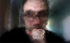 Andres Wanner hat ein Computer-Porträtprogramm entwickelt und sich davon selbst malen lassen.@Hochschule Luzern