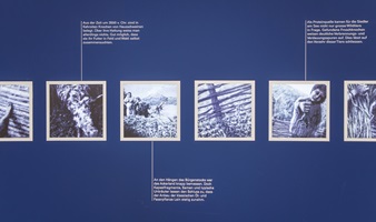 Bildserie mit Legenden an der Werkschau (Ausschnitt)