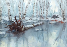 Illustrationen und Skizzen einer visuellen Arbeit über Erinnerungen an Krieg und Nachkriegszeit; Szenen mit Menschen, Landschaften, Gebäuden und Objekten in malerischem Stil.