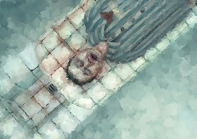 Illustrationen und Skizzen einer visuellen Arbeit über Erinnerungen an Krieg und Nachkriegszeit; Szenen mit Menschen, Landschaften, Gebäuden und Objekten in malerischem Stil.