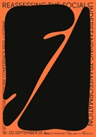 Orangefarbenes Konferenzplakat mit grosser schwarzer Form und dem Text „Social Design Network Conference 2025, Lucerne“.