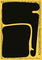 Gelbes Konferenzplakat mit zwei grossen schwarzen Flächen und umlaufendem Text zur Konferenz in Luzern.