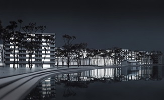 Ansicht bei Nacht, Foto des Karton-Modells des Siegerprojekts von EM2N
