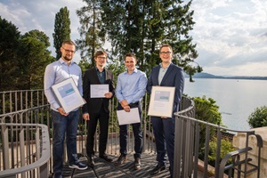 Diplomfeier Informatik 2018, die Preisträger Dominik Witschard, Daniel Pfäffli, Andreas Albisser, Silvan Sigrist