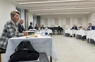 Nach der musikalischen Begrüssung: Der Bundesrat hält seine Sitzung an der Hochschule Luzern ab. (Bild: HSLU / Priska Ketterer)