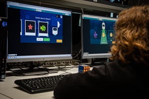 Zwei Computerbildschirme mit farbigen Bildern