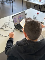 Junge schaut in Computer