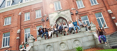 Students at main entrance of Bishops Campus