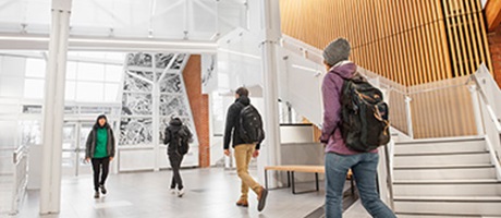 Students walking around the inside of Bishops