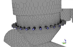 Ausschnitt aus einer Brennkammer mit Lufteindüsung (Projekt Schneckenrostfeuerung, ERA-NET und Schmid AG energy solutions)