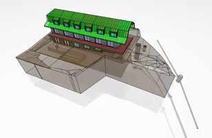 Auf dem Bild ist eine 3D Grafik des gesamten Gebäudes zu sehen.