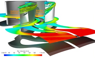 Optimization of the rotor blade geometry leads to a global efficiency increase of 3%. 