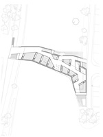 Plan of the inhabited bridge: the workshops and educational rooms are distributed along the crossing galleries.