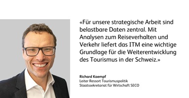 Richard Kempf, Leiter Ressort Tourismuspolitik beim Staatssekretariat für Wirtschaft SECO, sagt: Für unsere strategische Arbeit sind belastbare Daten zentral. Mit Analysen zum Reiseverhalten und Verkehr liefert das ITM eine wichtige Grundlage für die Weiterentwicklung des Tourismus in der Schweiz.