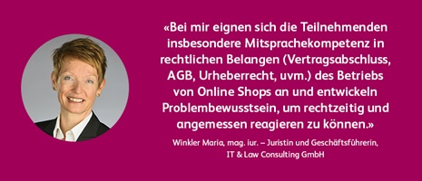 Meinung von Maria Winkler zum CAS Online Shop and Sales Management