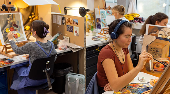 Studierende des Bachelor Illustration Nonfiction arbeiten im Atelier