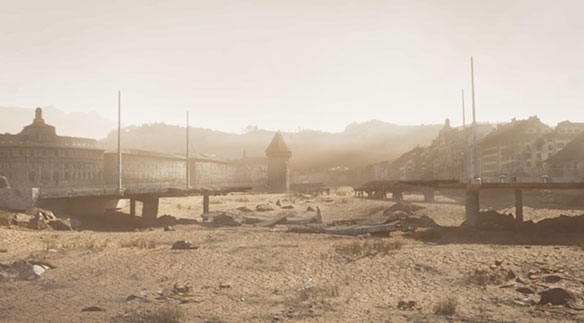 Der Vierwaldstättersee ist ausgetrocknet. Still aus Lukas Bieris Film. Bild: zvg