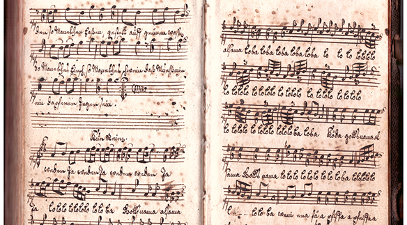 Eine der frühesten notierten Jodelmelodien der Region: Kuhreien aus dem Liederbuch der Maria Josepha Barbara Brogerin, 1730 (Quelle: Originaldokument im Roothuus Gonten)