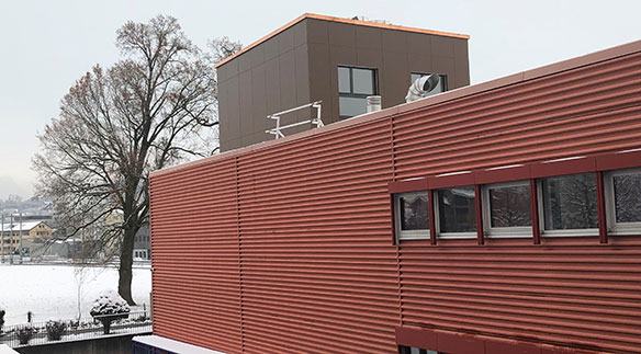 Ein Gebäude auf dem Gebäude für die Gebäudetechnik der Zukunft.