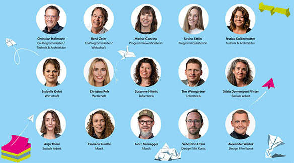 Porträts aller Teammitglieder von Smart Up auf blauem Hintergrund