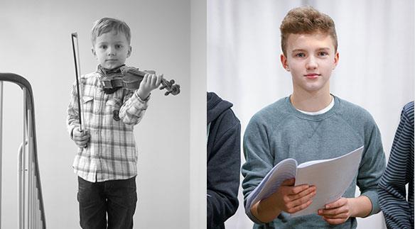 Carlo ist 13 Jahre alt und singt in einem Chor. Als Kind spielte er Harfe. 