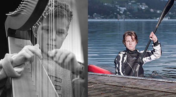 Max spielte als Kind Harfe. Er hörte damit auf als er in die Oberstufe kam. Sein Hobby ist jetzt Kanufahren.