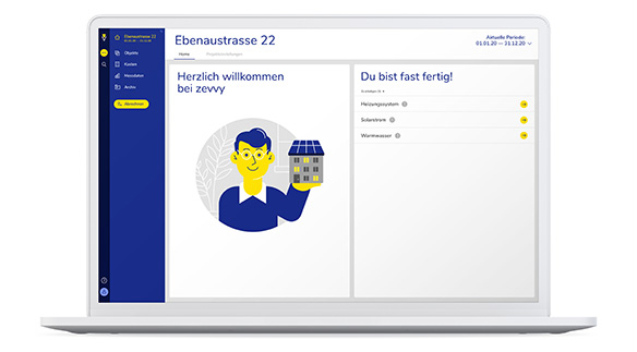 Bild zeigt ein Mockup der Desktop Applikation von zevvy.
