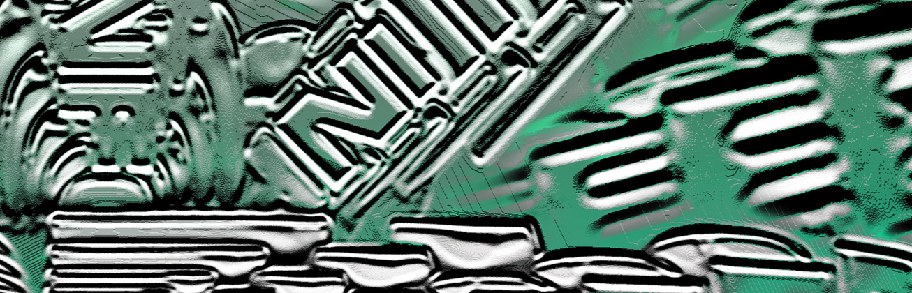 Grafisches Schriftmotiv mit dem Wort INFOTAGE in futuristischem, metallic-grünem Stil mit verzerrten Linien und 3D-Effekt.