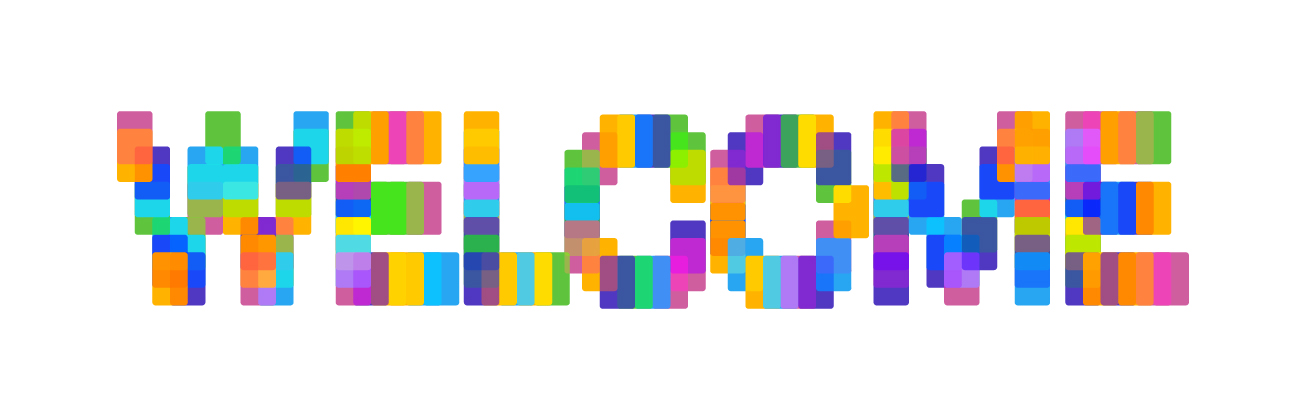 Farbig verpixelte Buchstaben bilden das Wort Welcome