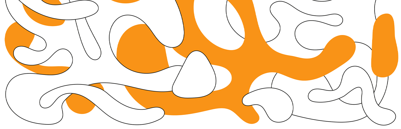 Grafische Linienzeichnung mit schwungvollen Formen, teilweise orange gefüllt – visuelles Konzept im Stil eines kreativen Moodboards.