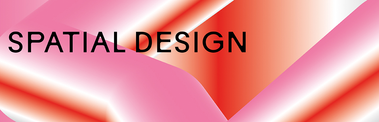 Eine pink-weiss-orange Grafik von Spatial Design. 