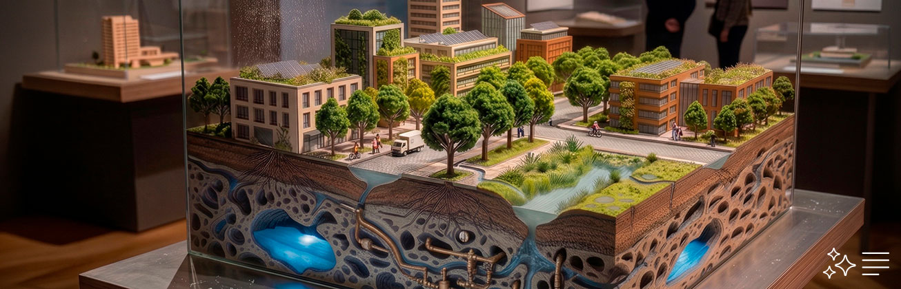 KI generiertes Bild einer Schwammstadt