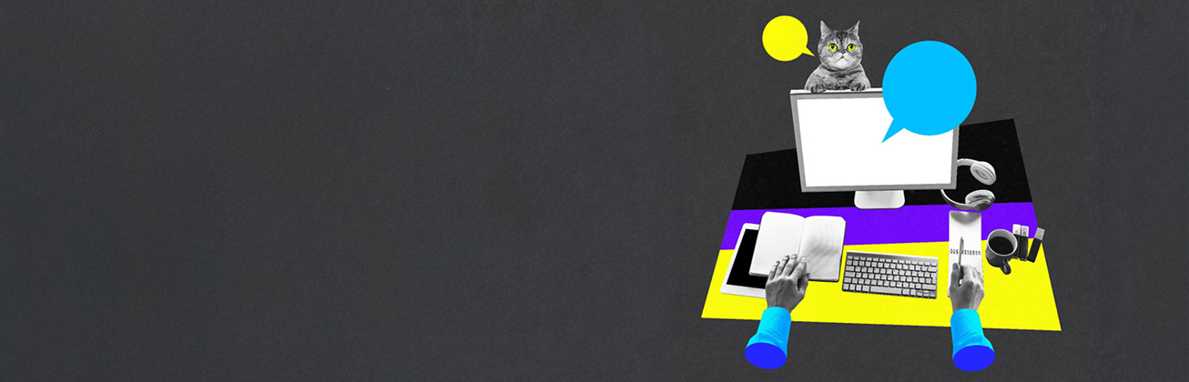 Eine abstrakte Grafik von Armen, die an einem Computer arbeitet. 