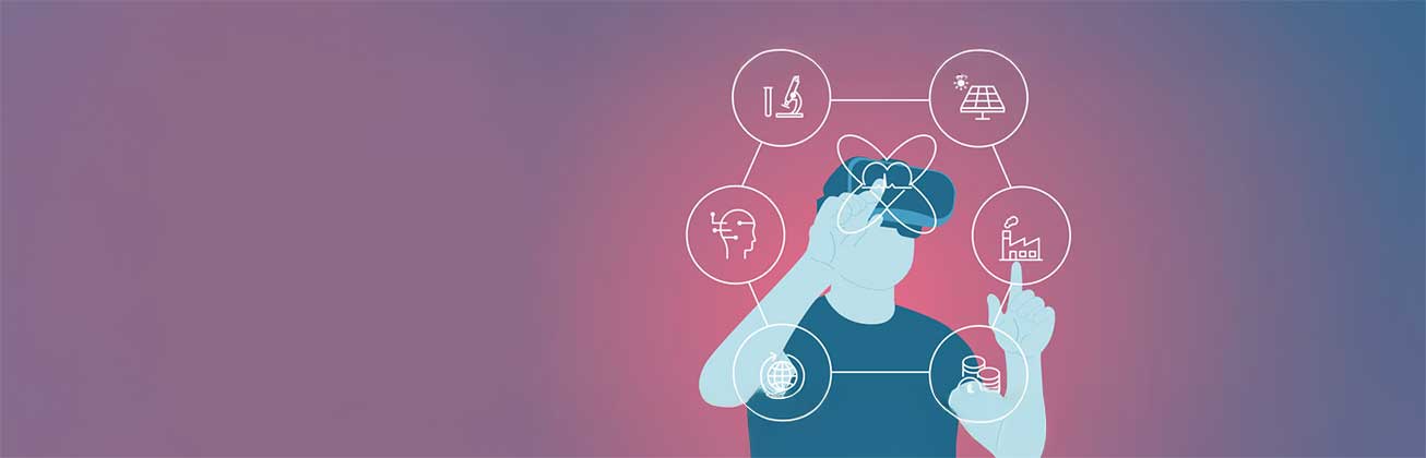 Grafik mit Person und Technik Kreis