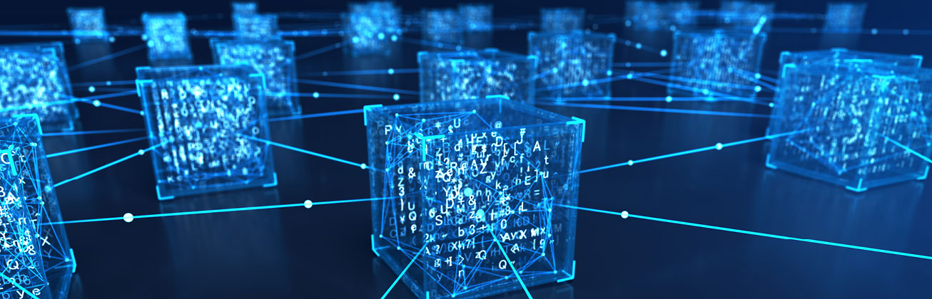 Visualisierung von digitalen Code-Blöcken der Blockchain