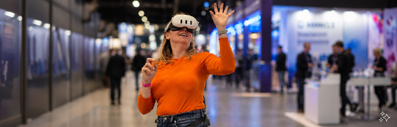 Frau an Messe zu Immersive-Marketing