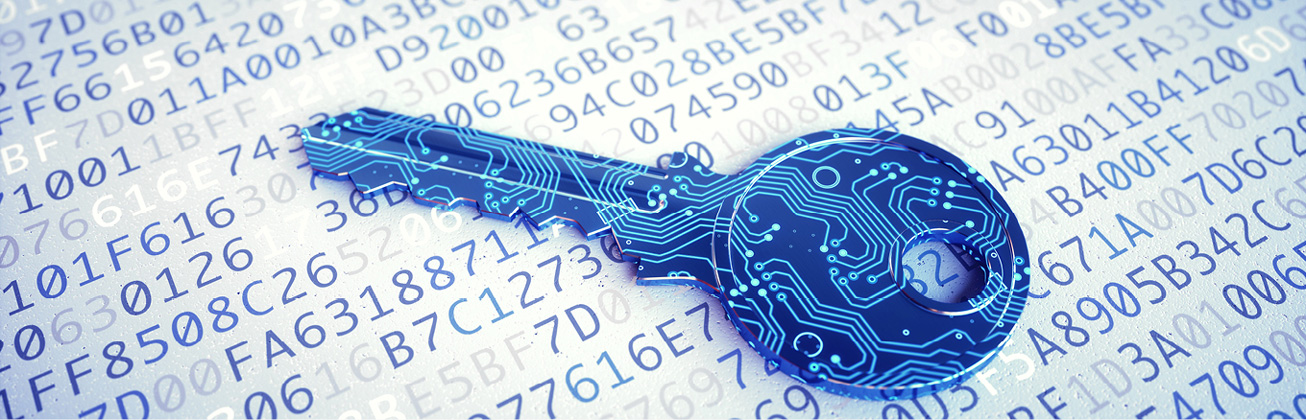 Schlüssel vor Binärcode für Cyber Security