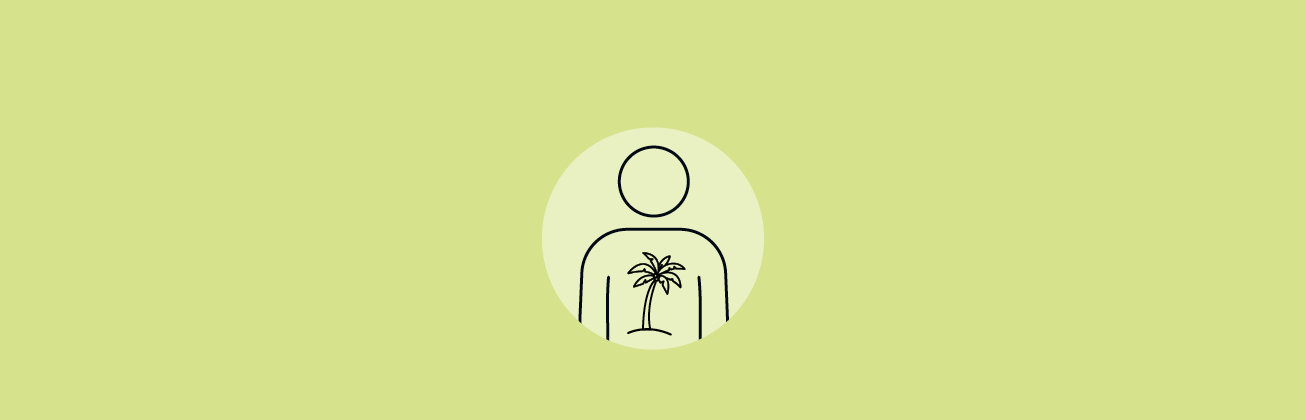 Illustration einer Person mit einer stilisierten Insel im Körper