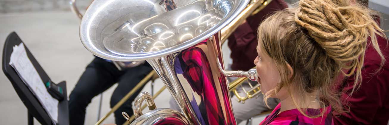 Music student at the Lucerne School of Music plays the tuba. 
