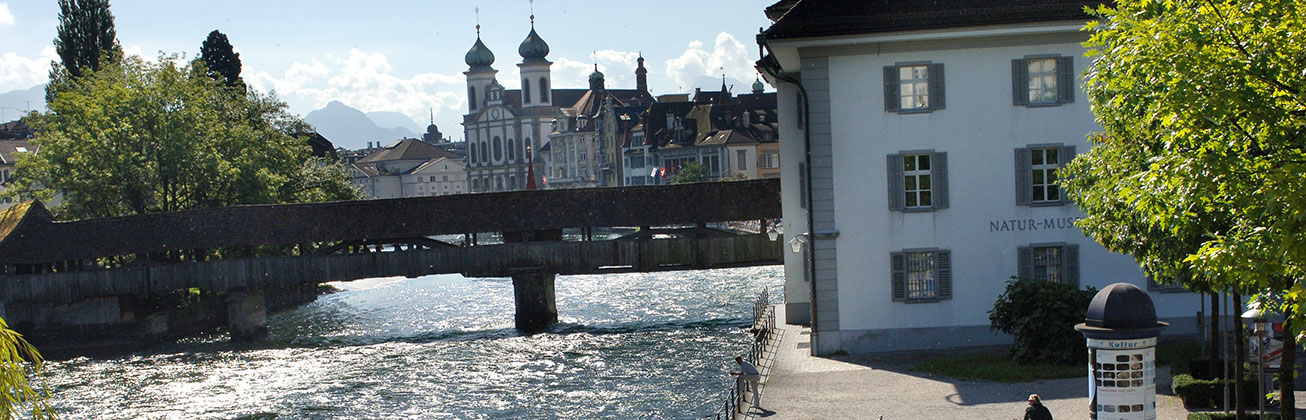 Blick auf die Spreuerbrücke von Luzern. 