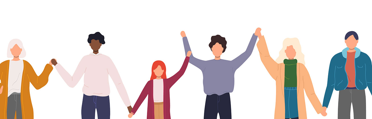 Menschengruppe Hand in Hand