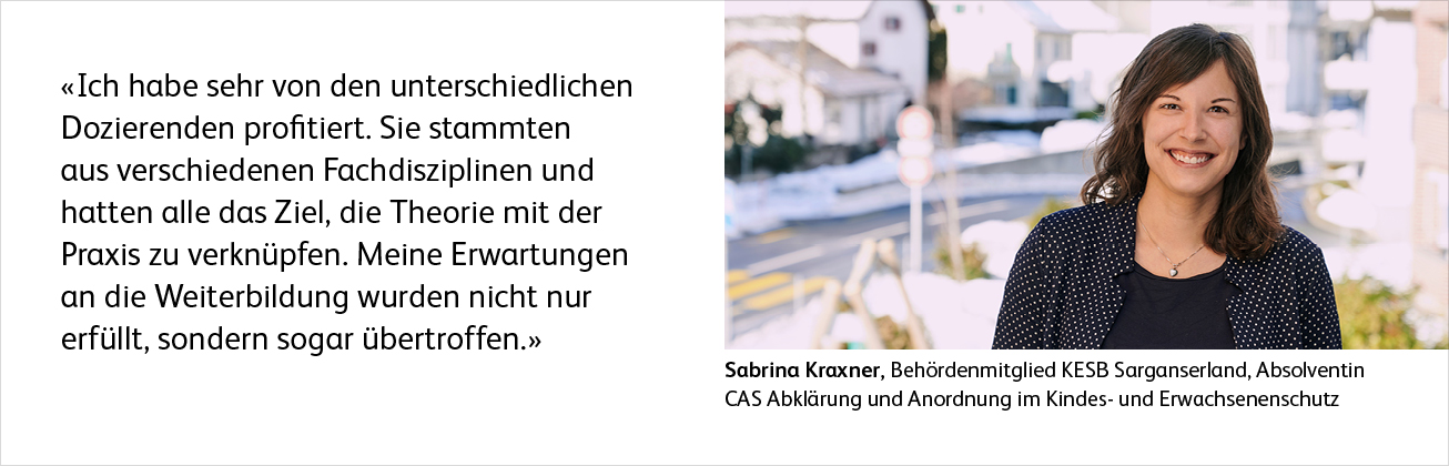 Sabrina Kraxner, Absolventin CAS Abklärung und Anordnung im Kindes- und Erwachsenenschutz
