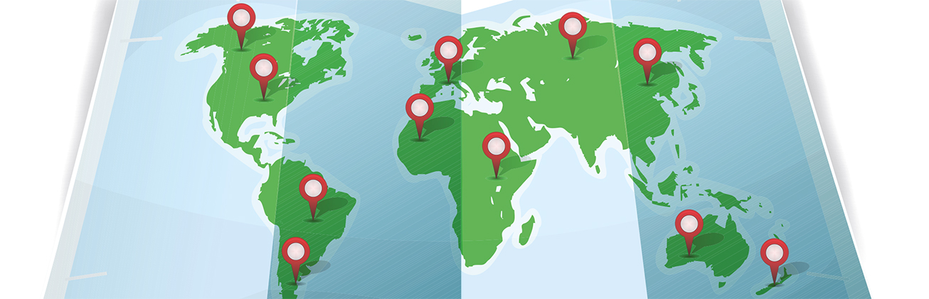 Map of the world with flags