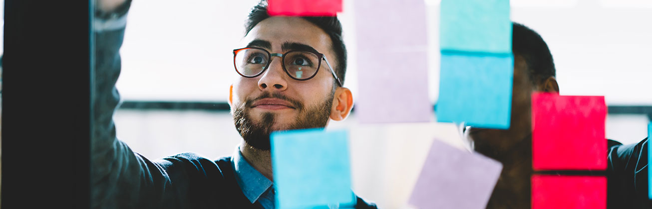 Student at a notice board
