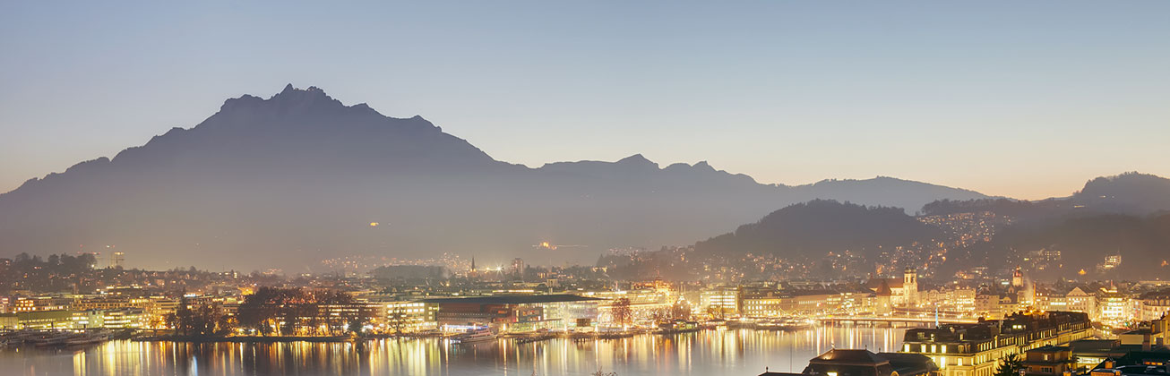 Mount Pilatus and Lucerne at night