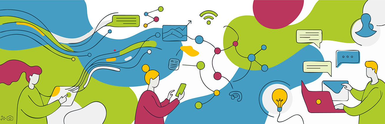 Farbige Illustration von Empfängerinnen von Newslettern