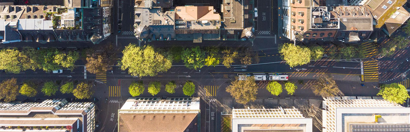 Ein Quartier in der Stadt von oben