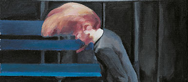 Christoph Fischer: Headbang 1 und Headbang 2 aus der Serie «Wartende», Gemälde aus dem multimedialen Projekt Teufelskreisel Kreuzstutz, 2008