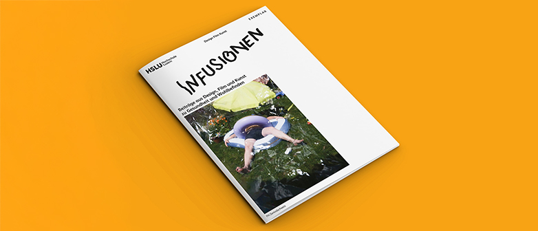 Ein senfgelber Hintergrund mit der ersten Ausgabe des neuen Magazins Exemplar namens Infusionen.