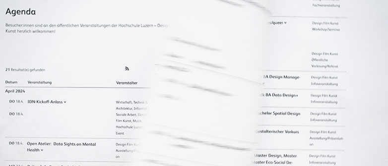 Foto der Agenda der Hochschule Luzern – Design Film Kunst